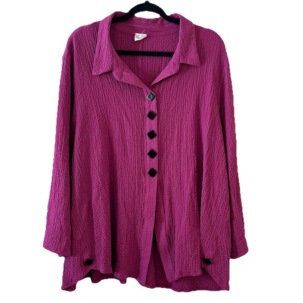 Et Lois Purple Button Up Tunic Blazer Artsy Crinkle Texture Lagenlook Size‎ 2X